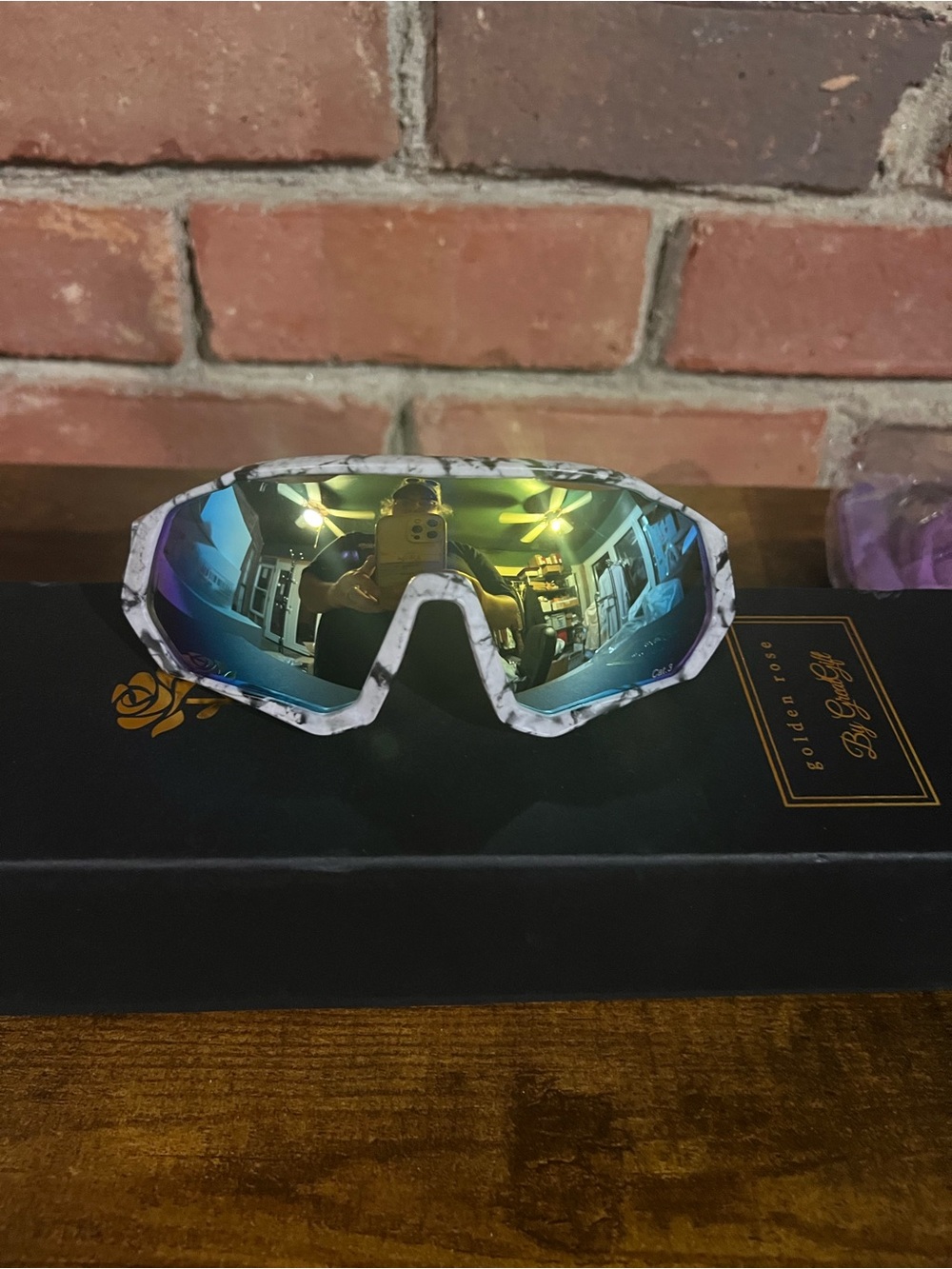 Mirrored Sport Shield Sunglasses in Marble White Frame